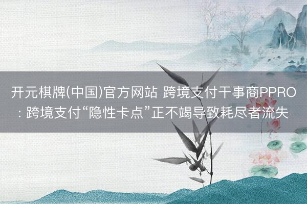 开元棋牌(中国)官方网站 跨境支付干事商PPRO: 跨境支付“隐性卡点”正不竭导致耗尽者流失